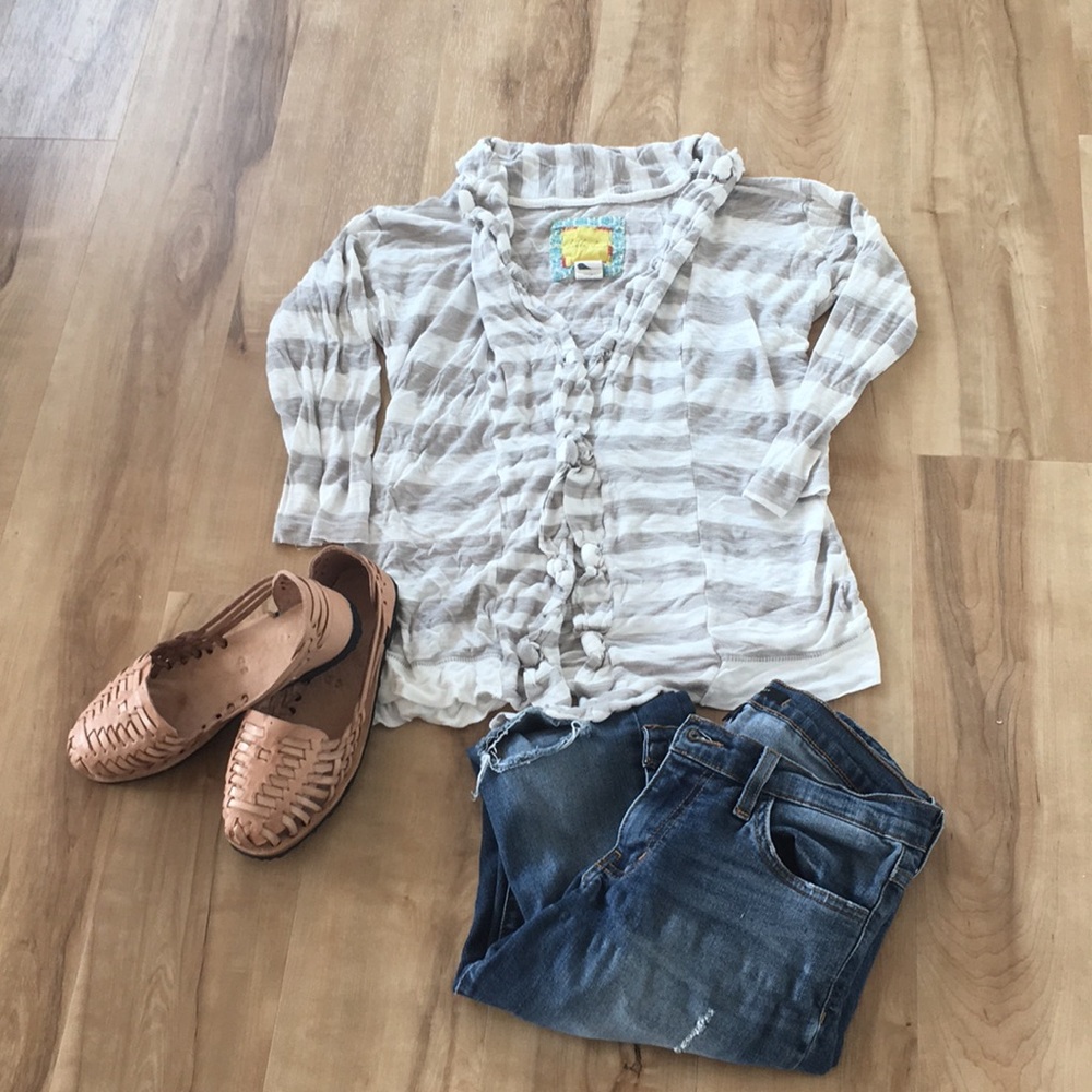 Bella bird Striped quarter sleeve cardigan